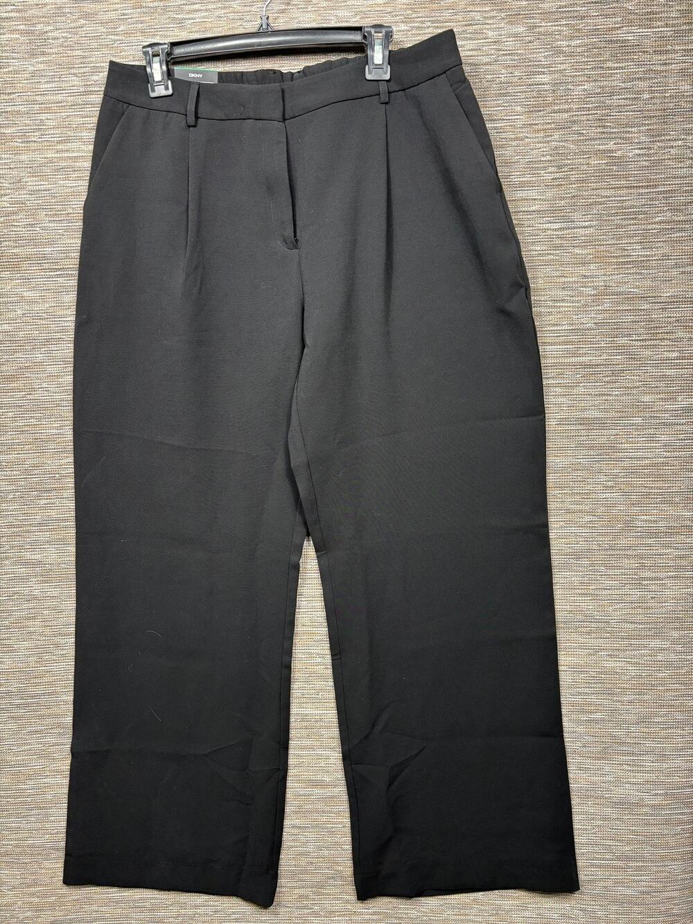 DKNY Dress Pants Womens 12 Black Wide Leg Pull On Elastic Waist Lined Career